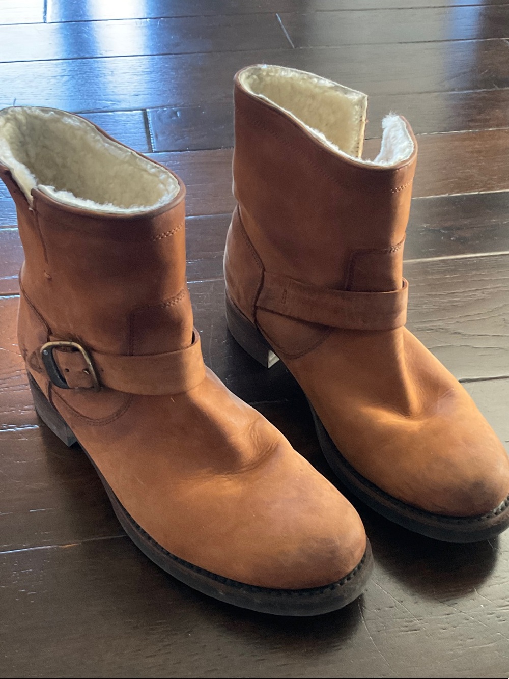 Brown Leather Shearling-Lined Ankle Boots